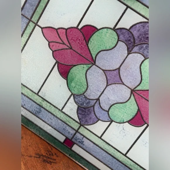 Vintage Glass Cutting Board. Tempered Glass Faux Stained Glass Trivet. 12x15 - Picture 3 of 8